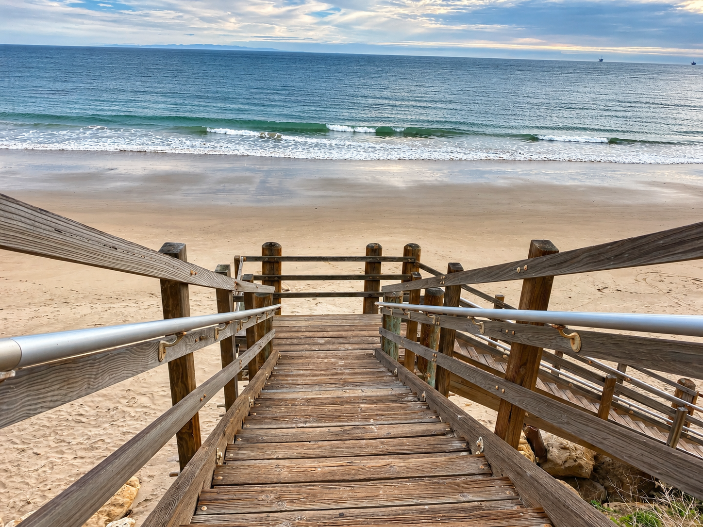 Wooden stairs leading toward El Capitan Beach